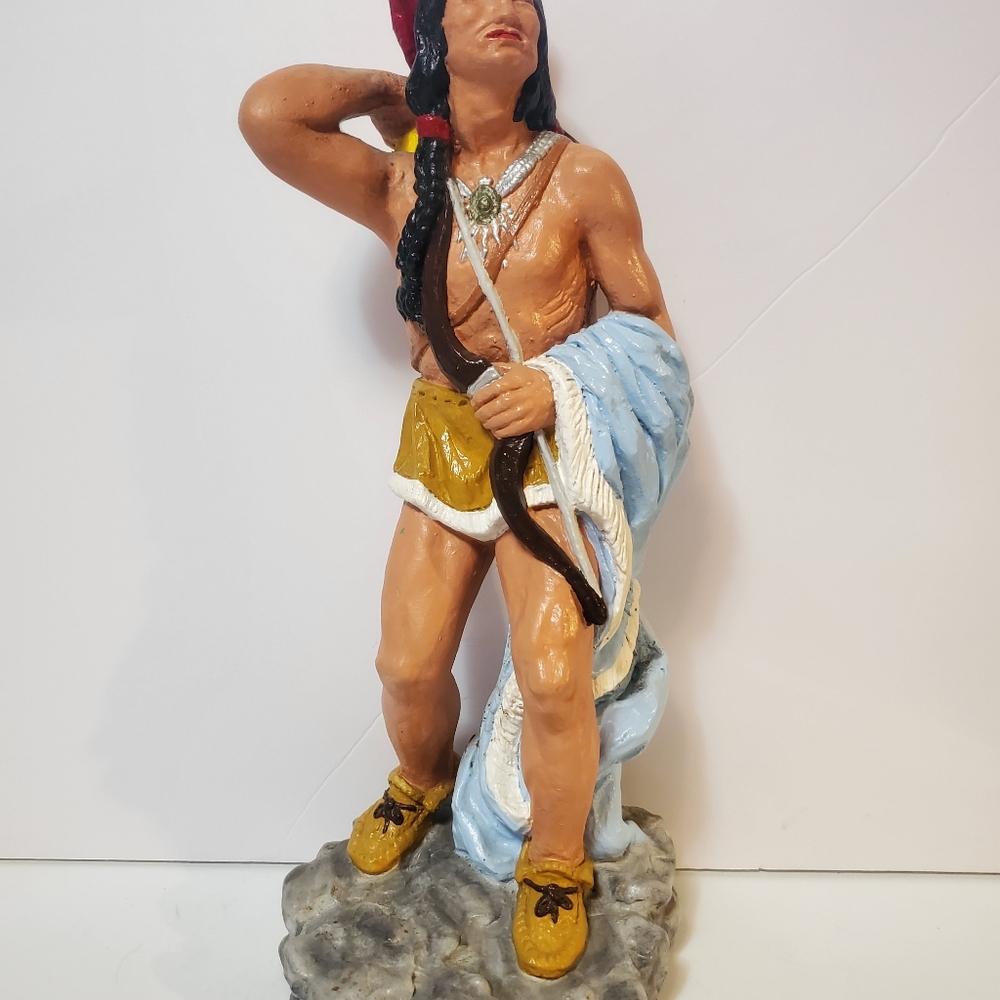 70s Hand Painted Native American Indian Bow and Arrows 14” Resin Statue Vintage